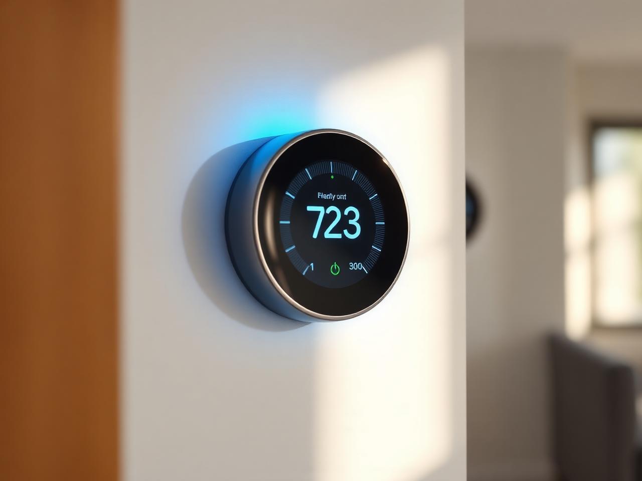Smart thermostat on wall